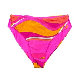 Trina Turk Vivid Vista Hi Waist Bikini Bottom Mod Pink Orange Size 12 NWT